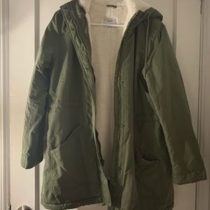 Old Navy Green Fleece Lined Coat with Hood - Size M